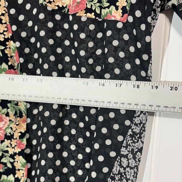 VTG Express 90s Patchwork Blouse Sheer Floral Polka Dot Grunge Indie Sleaze S - Picture 6 of 10